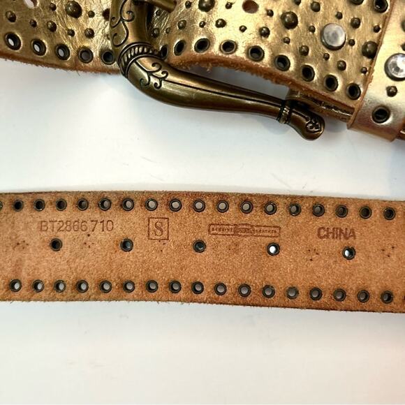 Fossil Gold Metallic Leather Belt, Studded with Rhinestones and Grommets, Size S - Picture 15 of 16